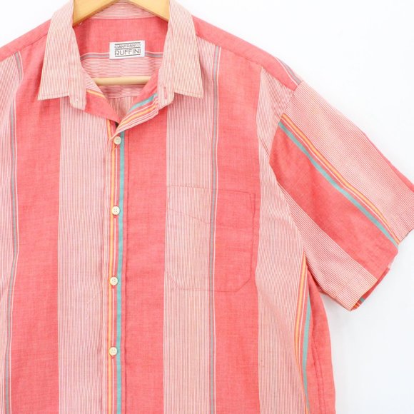 Vintage Gianfranco Ruffini Shirt Mens Pink Striped Button Down Short Sleeve XL - Picture 2 of 8